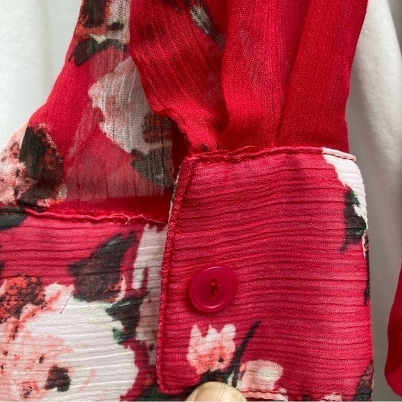KUT from the Kloth red floral sheer long sleeve blouse, size small - Picture 4 of 9